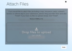 File upload interface — “Attach Files” for patient submissions